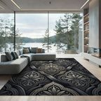 Ornate Silver Dark Floral Arabesque Rug