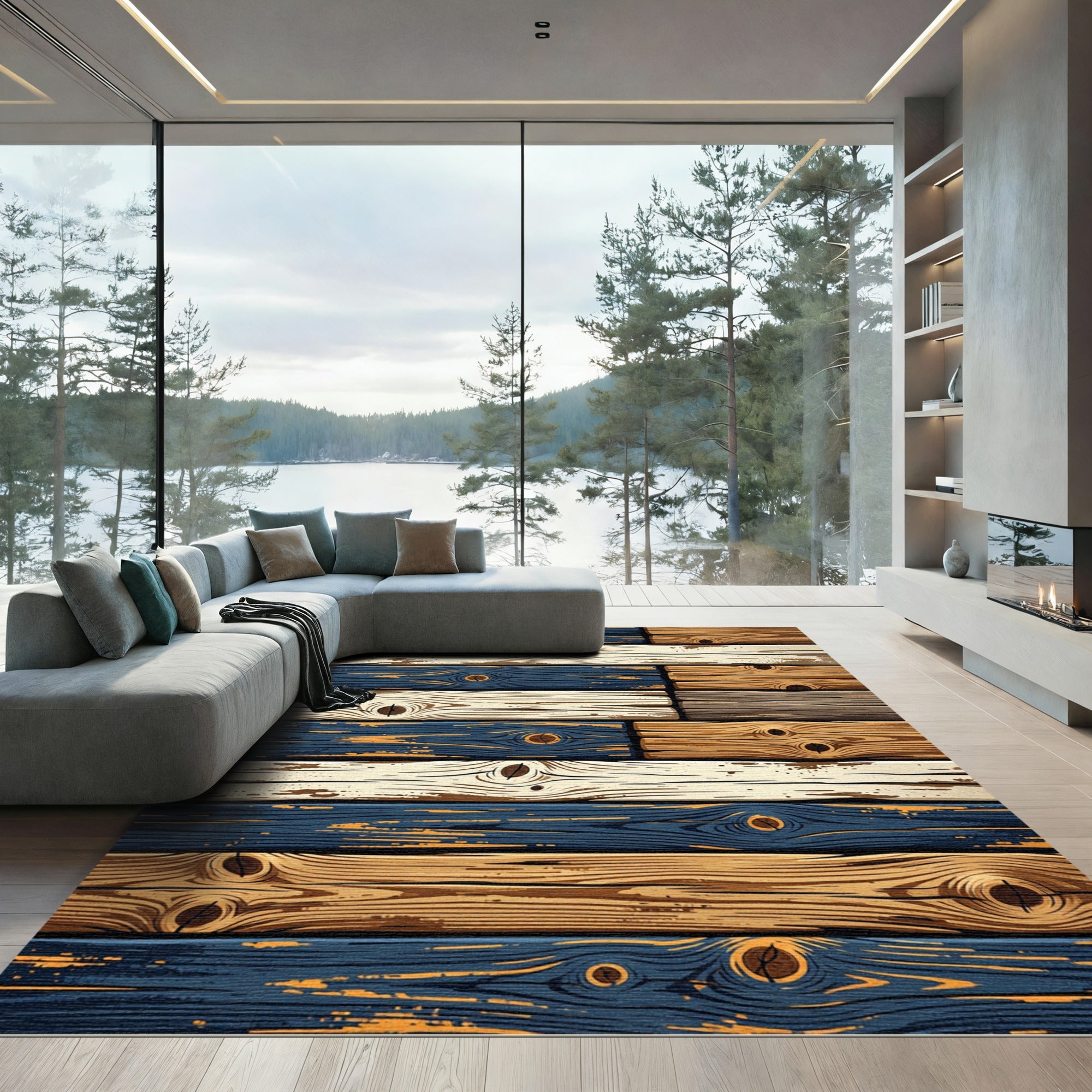 Rustic Reclaimed Wood Plank Stripe Rug