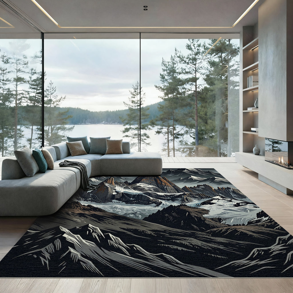Dramatic Dark Mountain Range Vista Rug