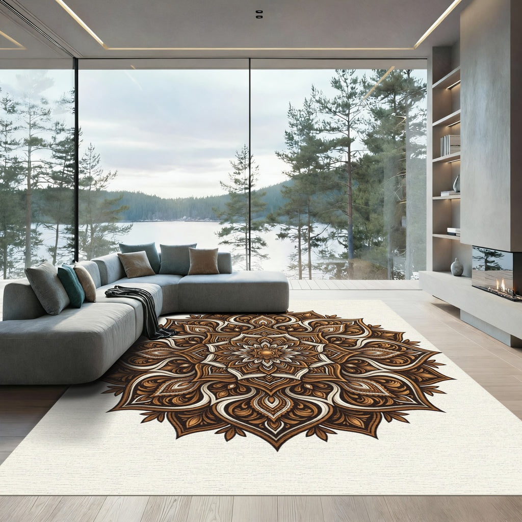 Ornate Brown Mandala Flower Radiance Rug