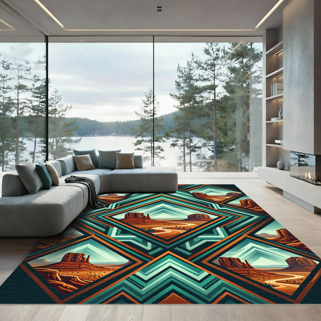 Geometric Desert Mesa Scenic Diamond Rug
