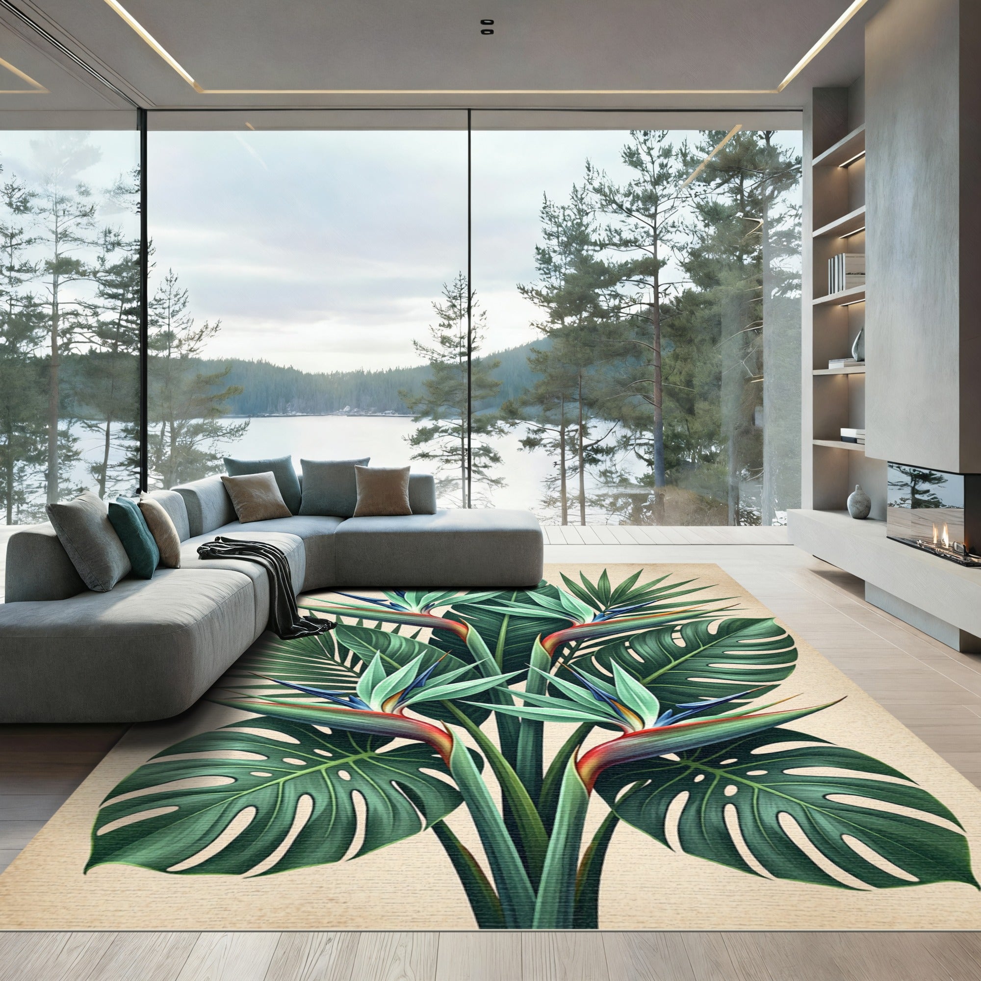 Lush Green Tropical Bird Paradise Rug