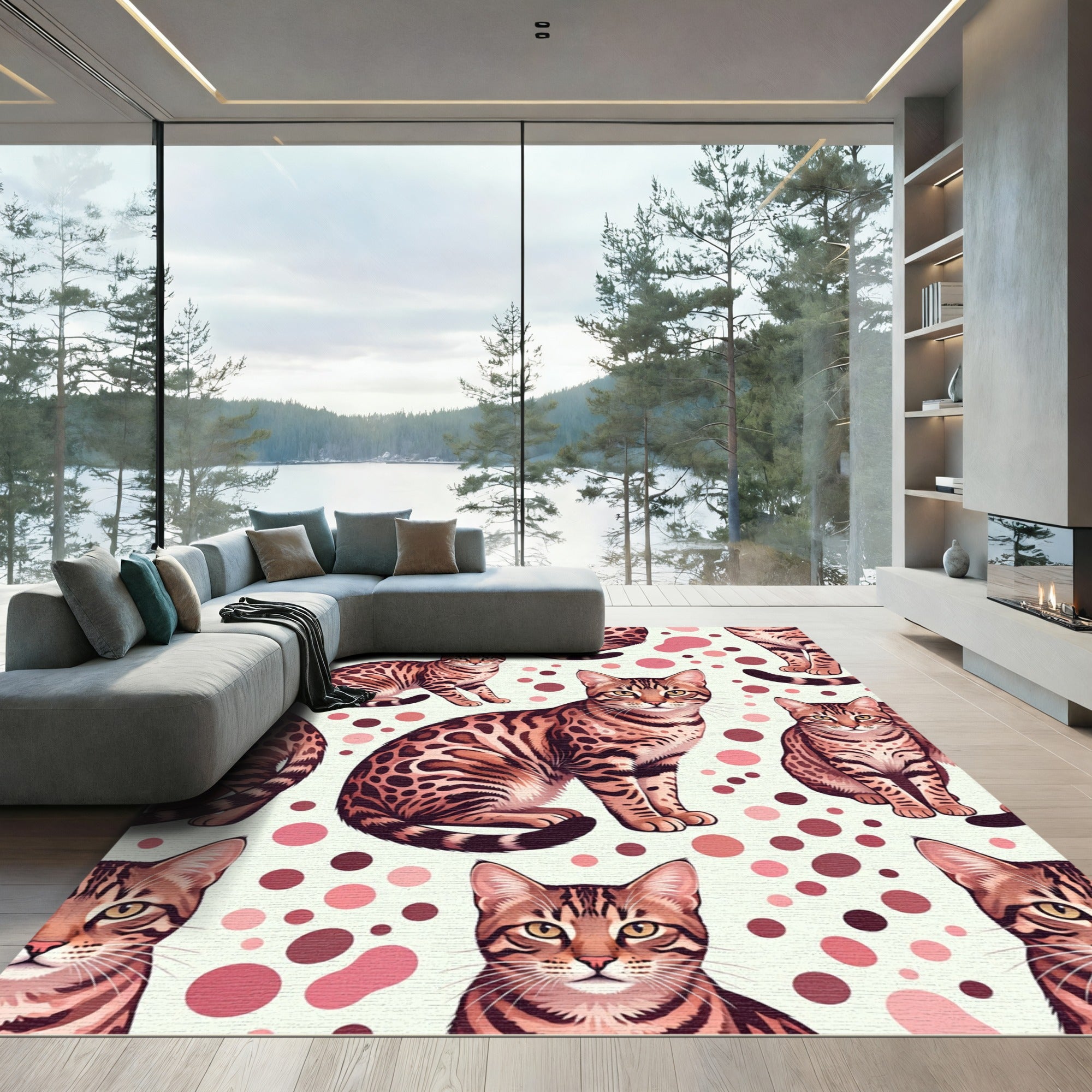 Playful Bengal Cats with Polka Dots Rug