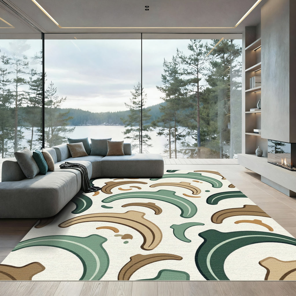 Sage and Taupe Abstract Crescent Moon Rug