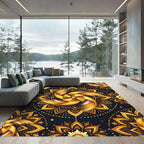 Golden Sunburst Radiant Mandala Art Rug