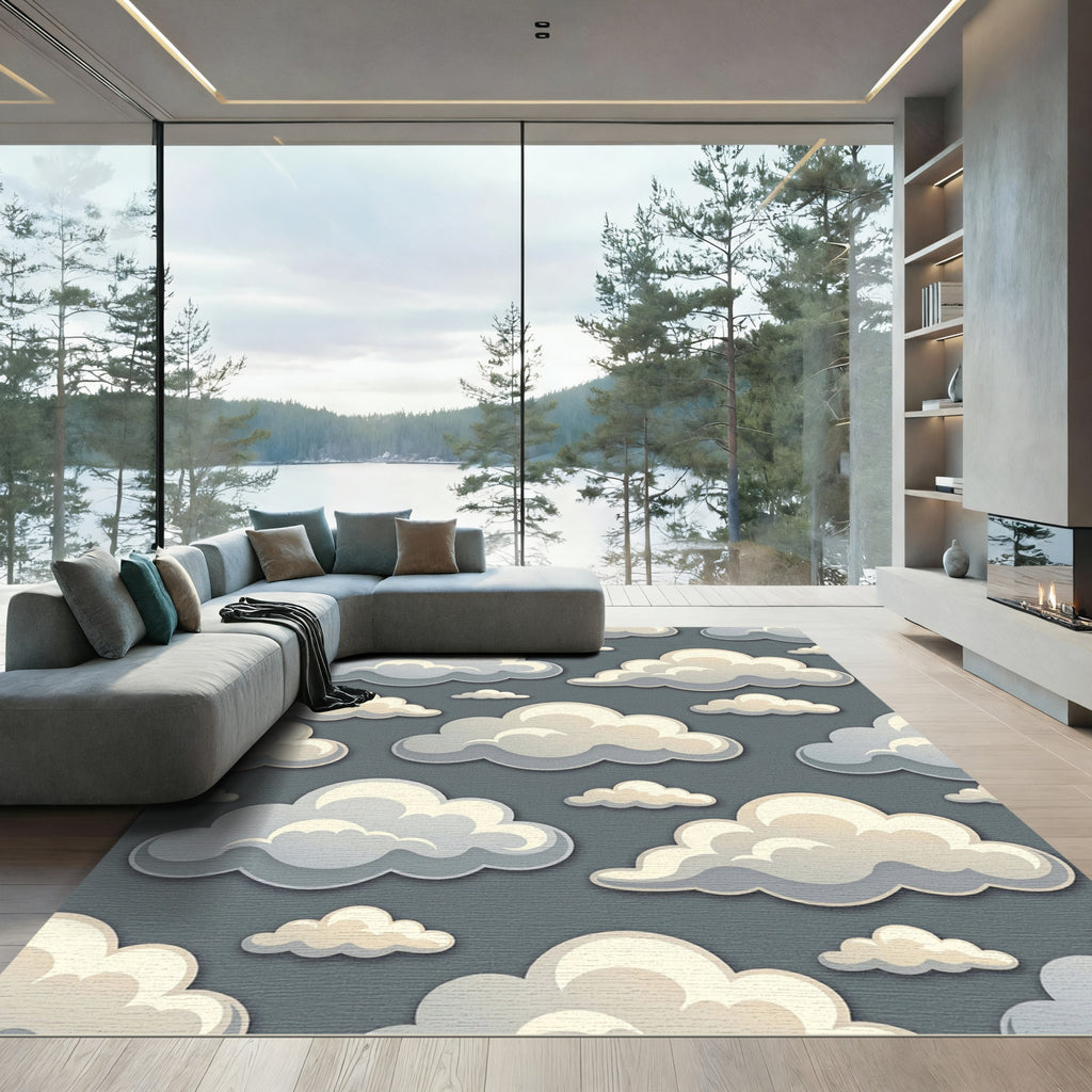 Whimsical Cream Cloud Sky Wallpaper Rug