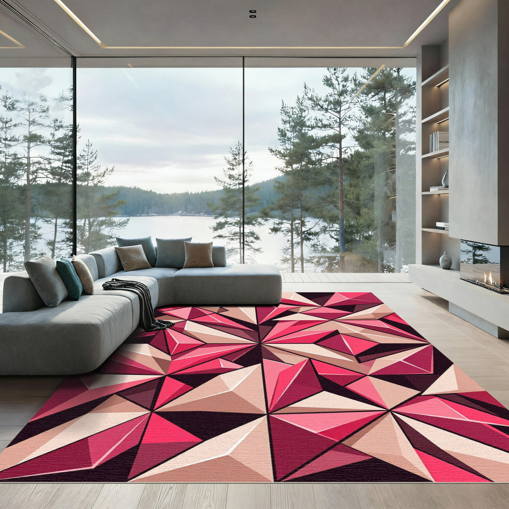 Geometric Pink Crystal Facet Rug