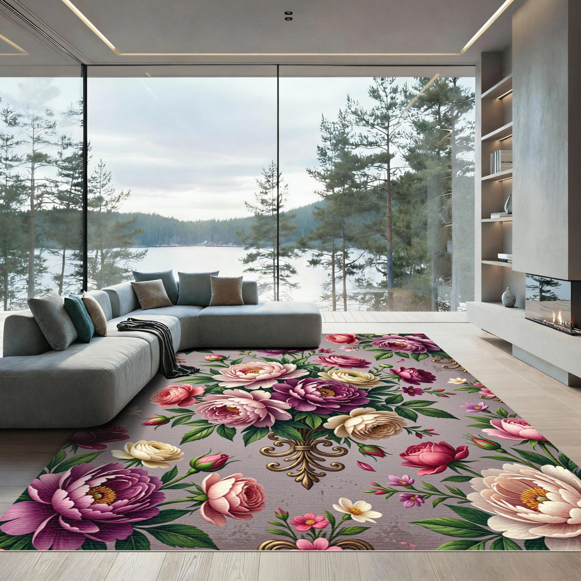 Elegant Pastel Peony Floral Bouquet Rug