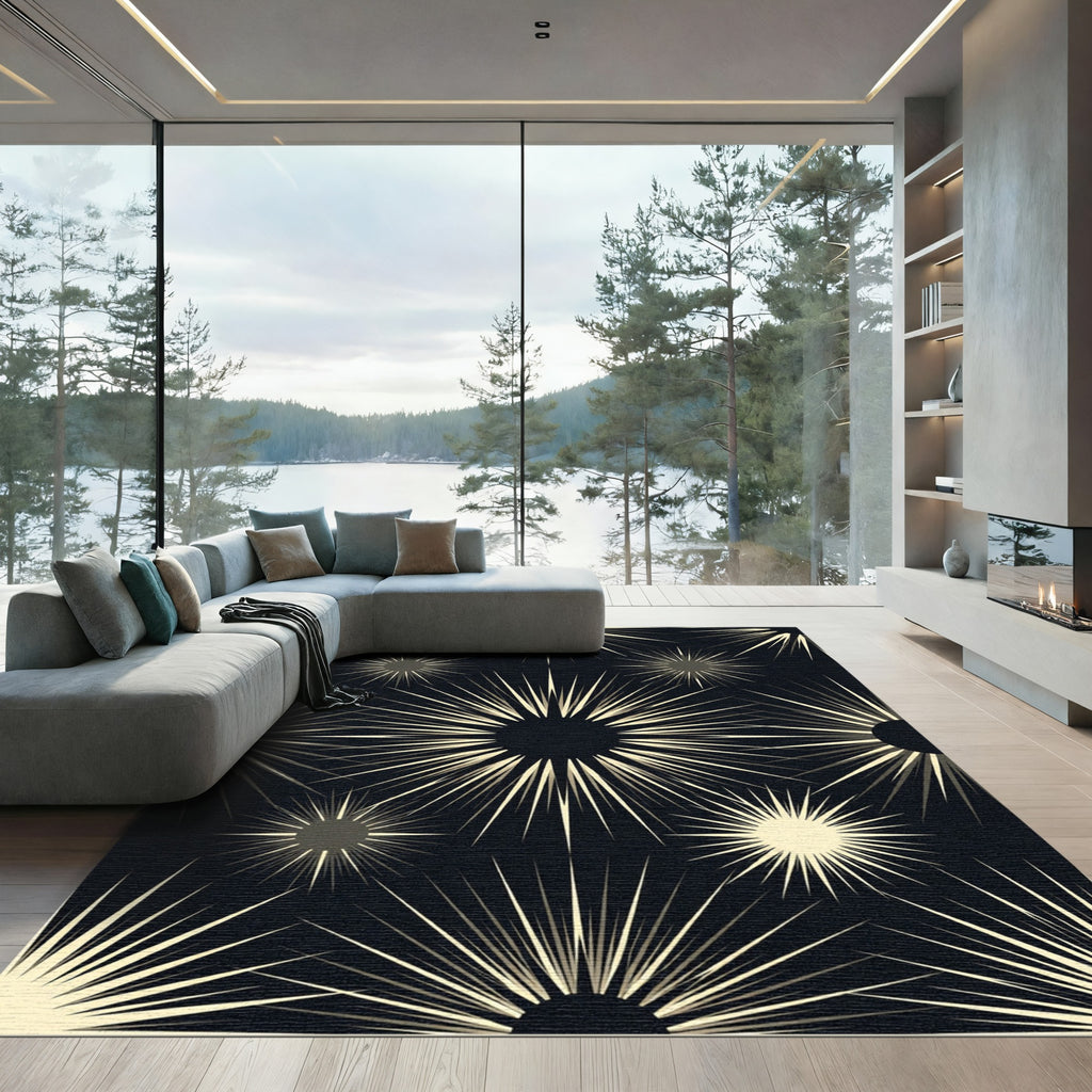 Dark Starburst Rays Rug