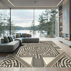 Geometric Beige Labyrinth Maze Rug