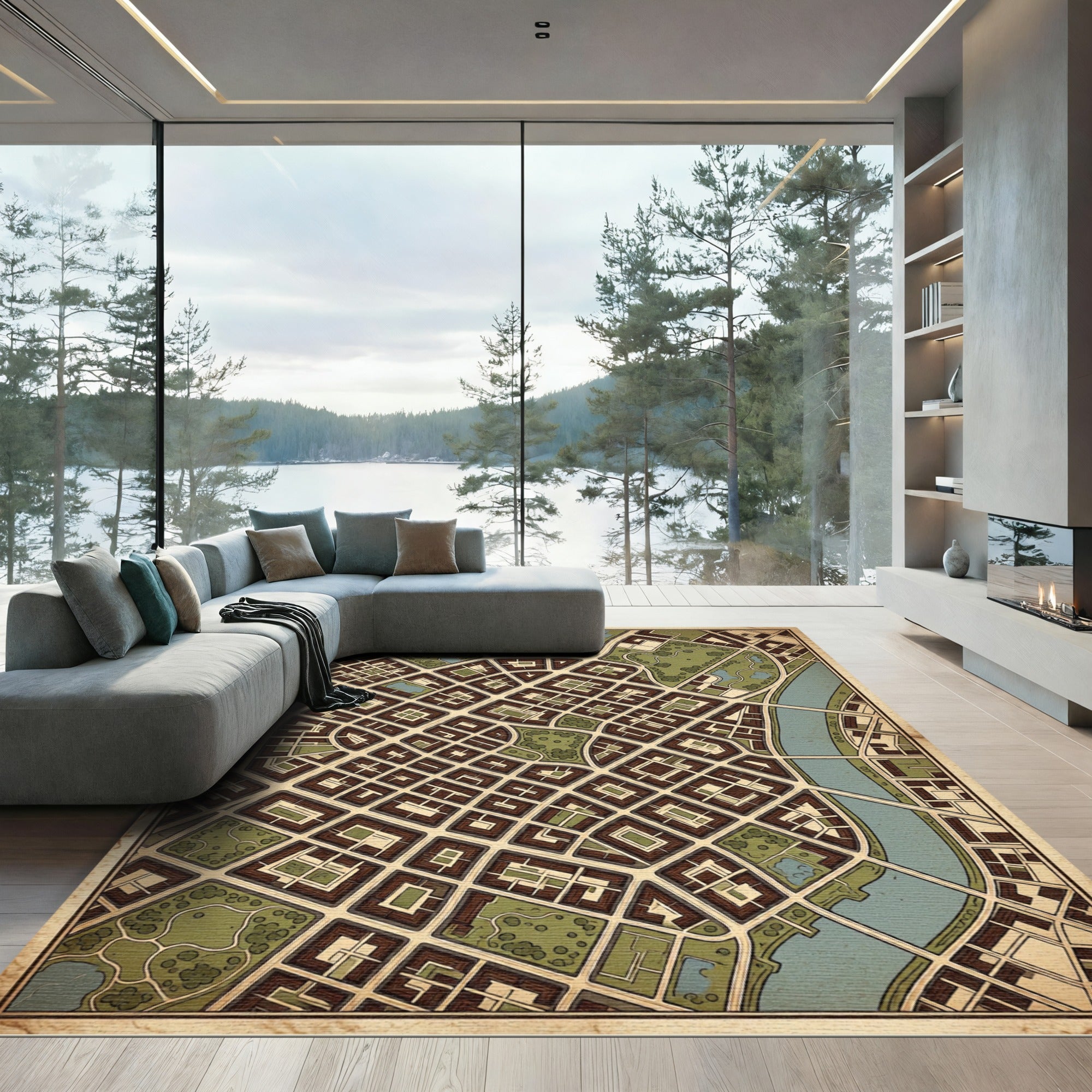 Vintage Cartographic City Grid Map Rug