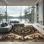 Vintage Nautical Compass and Ship Mariner Rug
