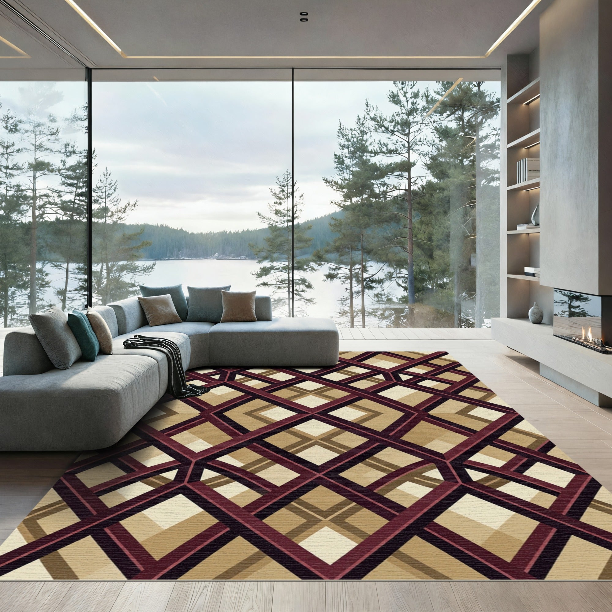 Geometric Lattice Earth Tone Diamond Rug