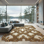 Intricate Gold Arabesque Lattice Rug