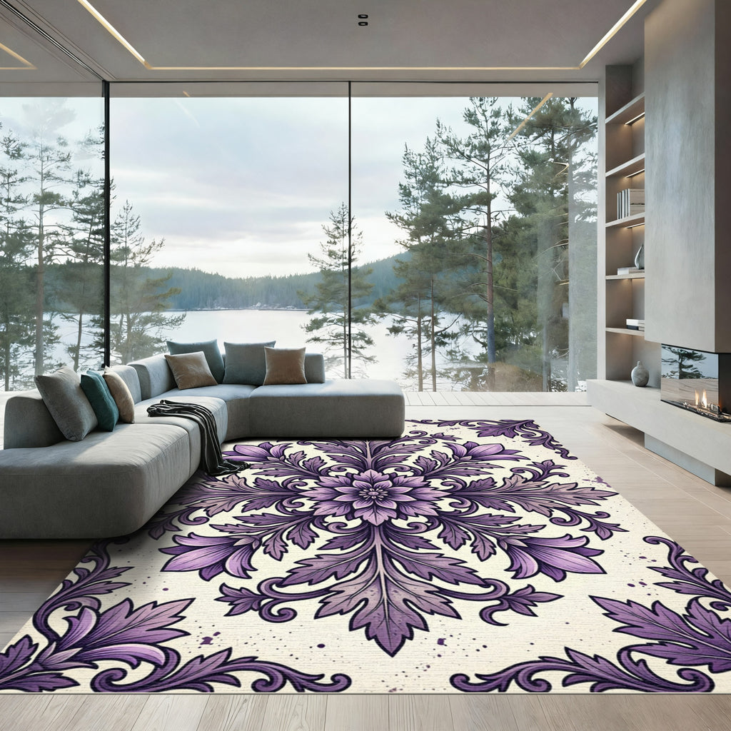 Ornate Amethyst Floral Damask Art Rug