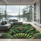 Emerald Green Fan Tropical Leaves Rug