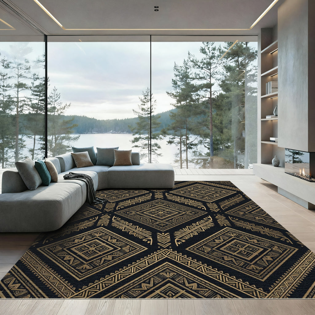 Gold Geometric Tribal Diamond Art Rug