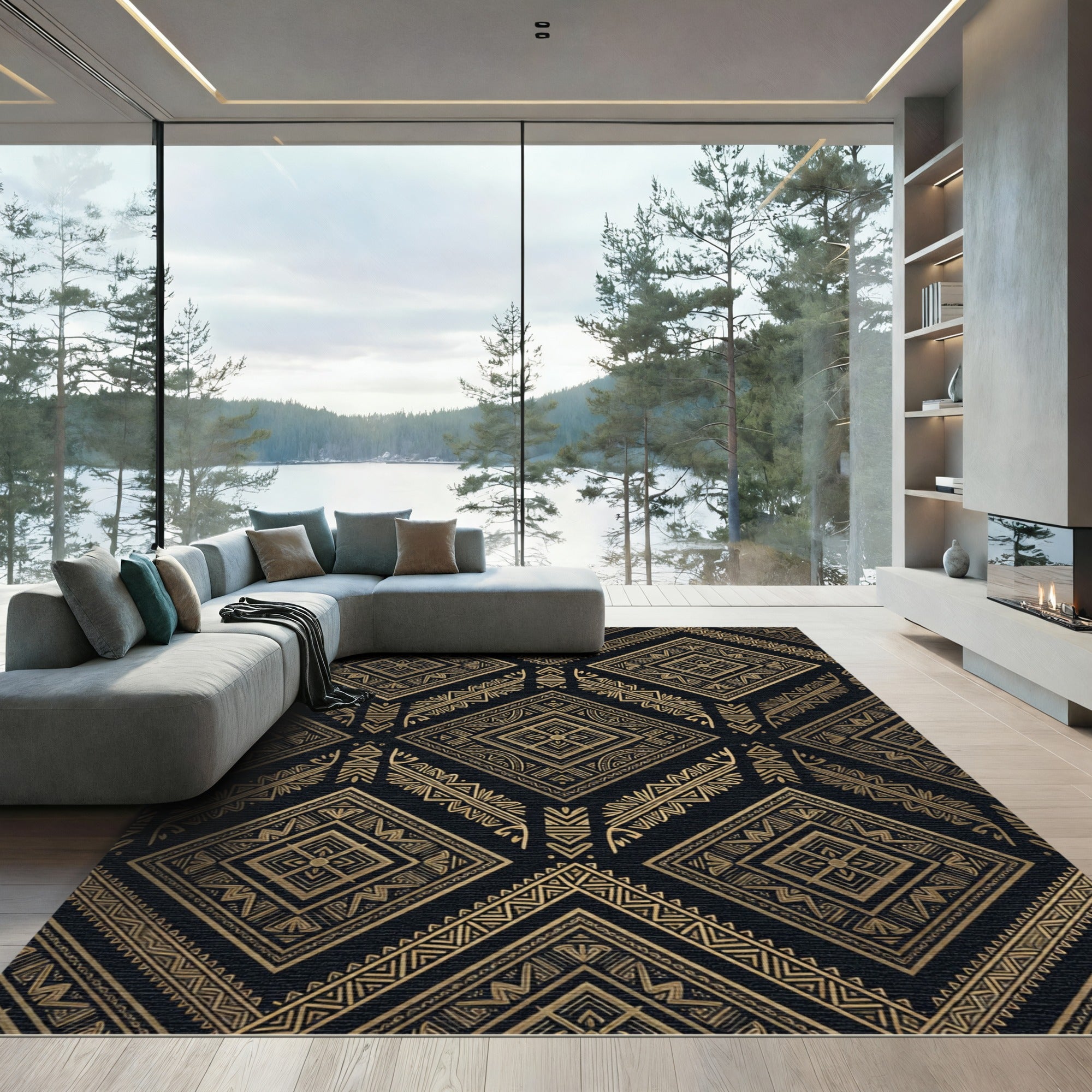 Gold Geometric Tribal Diamond Art Rug