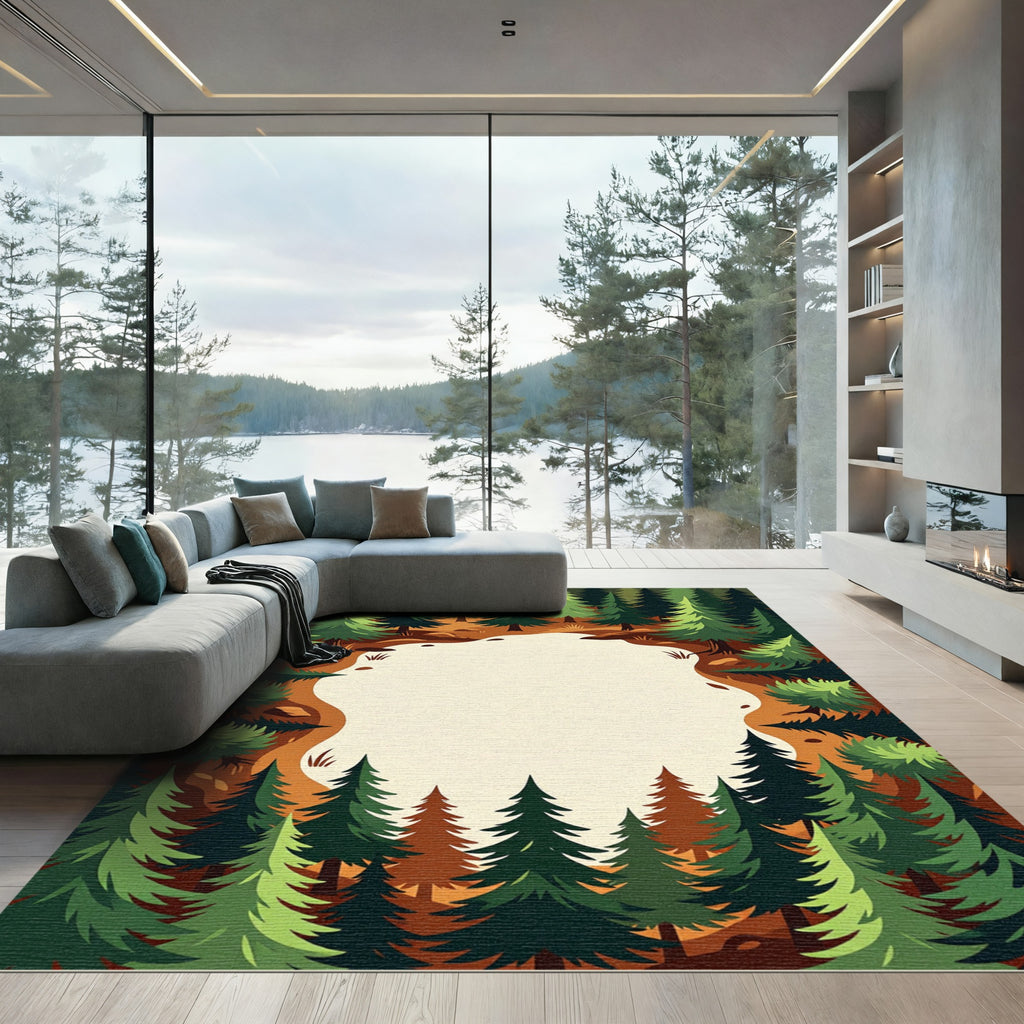 Evergreen Forest Clearing Illustration Rug
