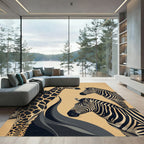 Elegant Safari Giraffe and Zebra Illustration Rug