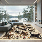 Whimsical Tabby Kitten Botanical Cream Rug