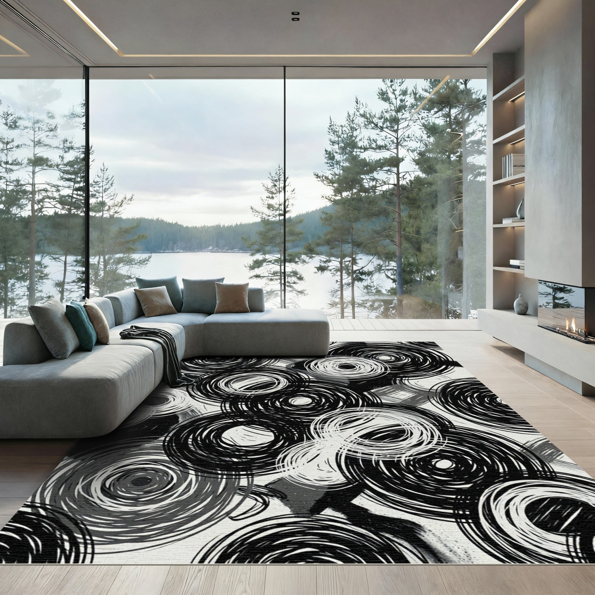 Monochromatic Abstract Interlocking Swirl Rug