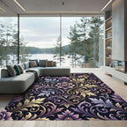 Ornate Purple and Gold Damask Swirl Rug