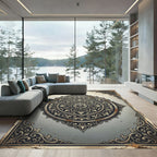 Antique Gold Floral Ornate Medallion Rug