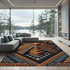 Earthy Orange Aztec Pyramid Geometric Art Rug
