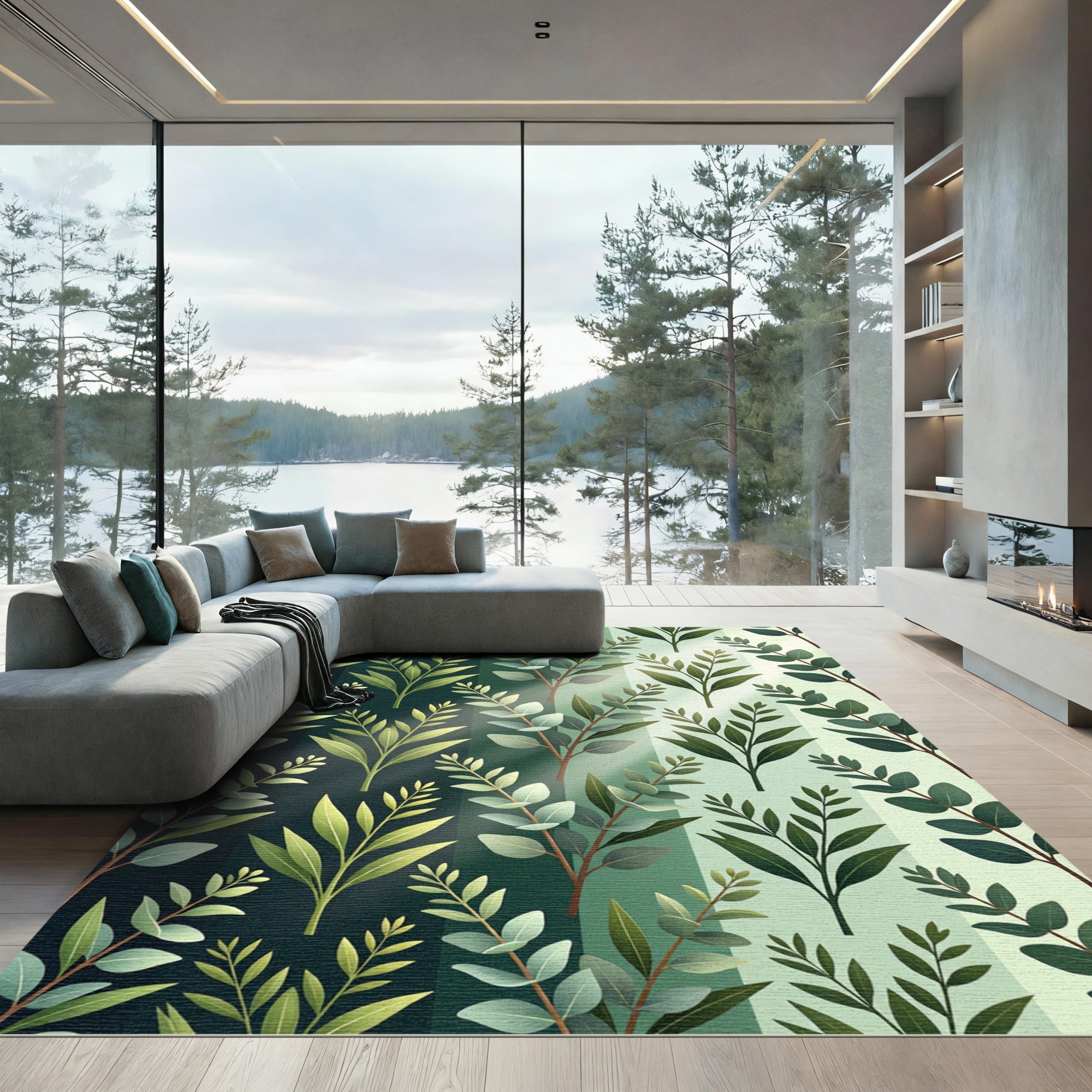 Verdant Foliage Vertical Botanical Stripes Rug