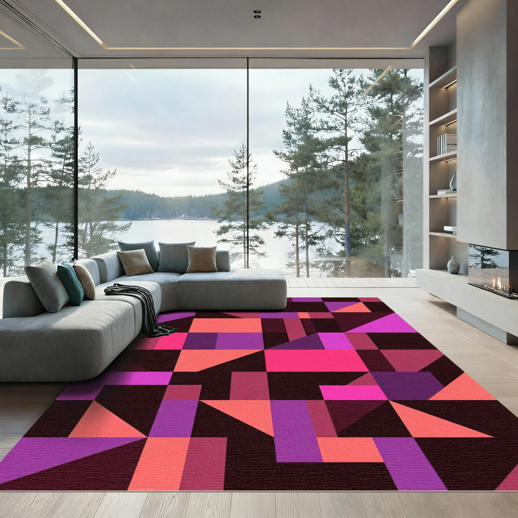 Vibrant Magenta and Pink Geometric Shapes Rug