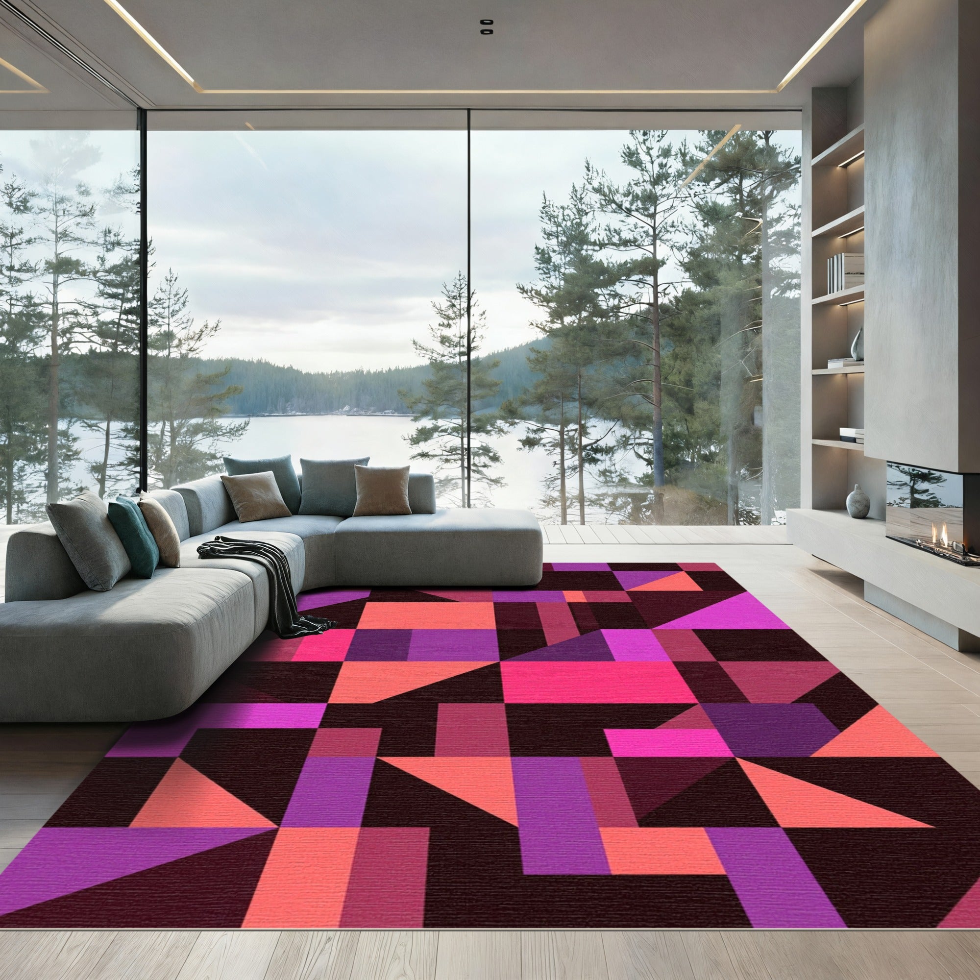 Vibrant Magenta and Pink Geometric Shapes Rug