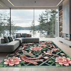 Elegant Pink Phoenix and Peony Garden Rug