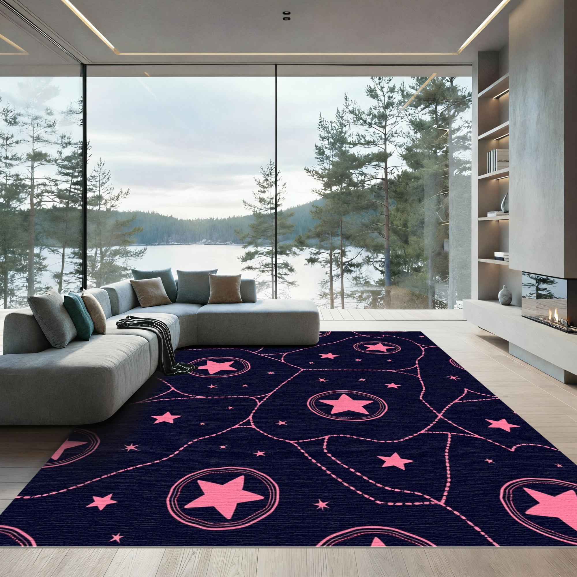Pink Star Constellation Nebula Rug
