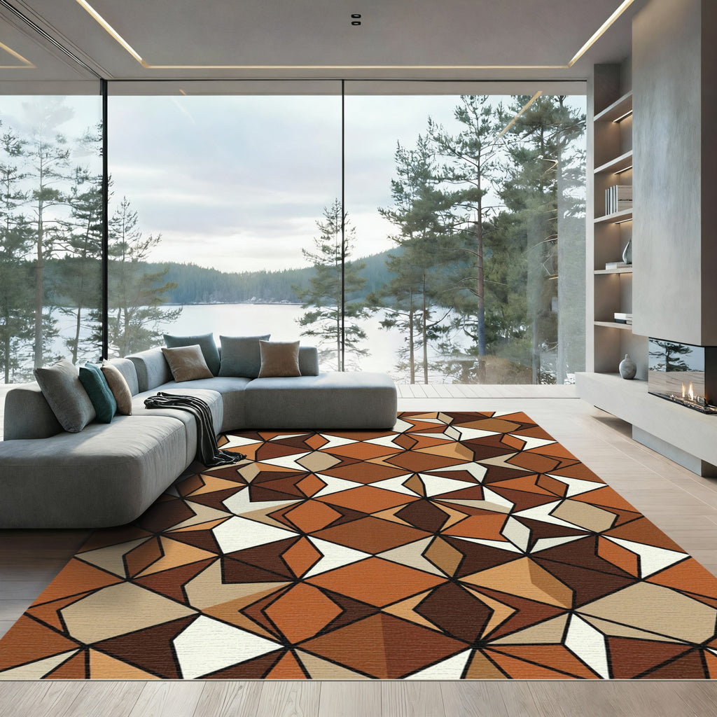 Geometric Terra Cotta Diamond Collage Rug
