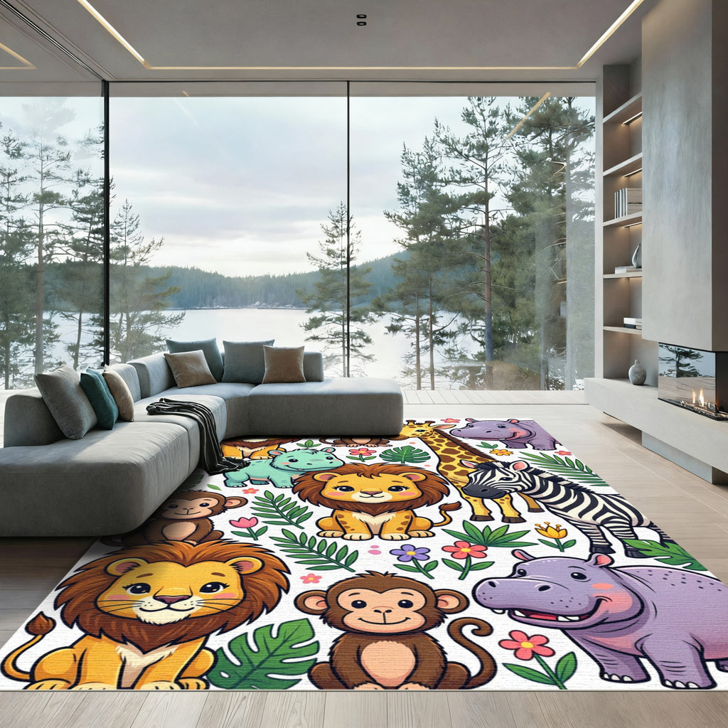 Playful Jungle Safari Creatures Animals Rug