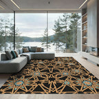 Golden Geometric Interlocking Star Constellation Rug