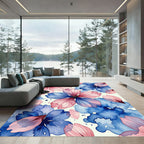 Watercolor Blue and Pink Petal Blossom Rug