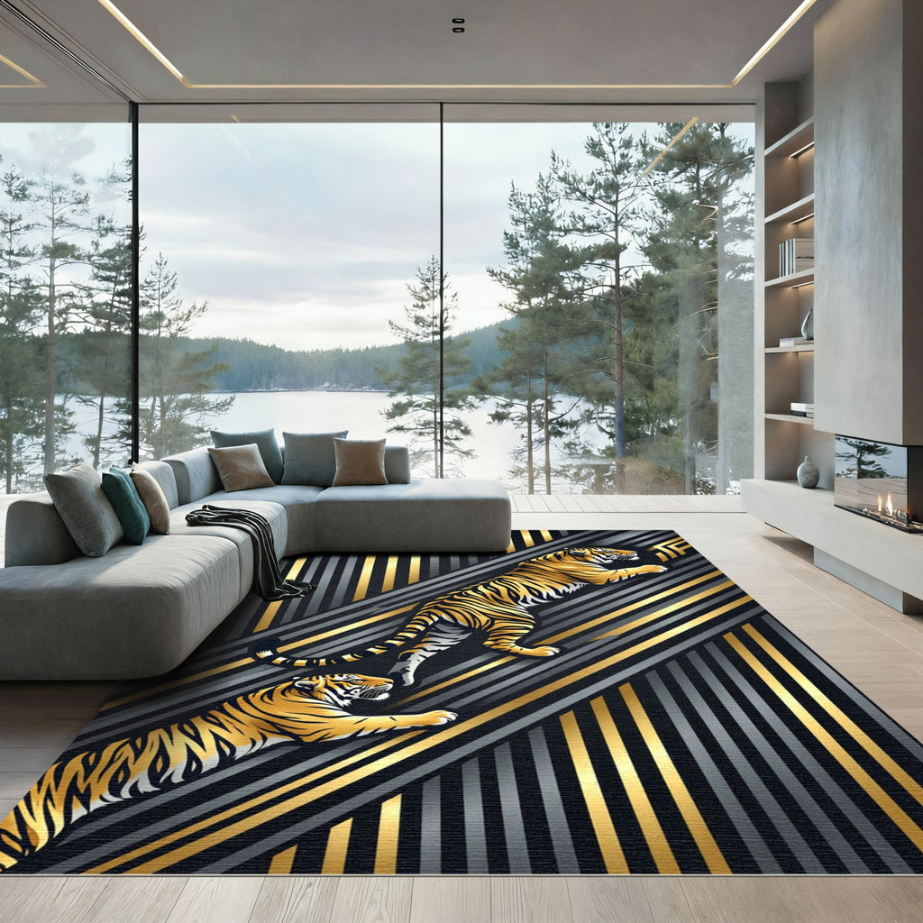 Golden Tiger Art Deco Stripe Rug