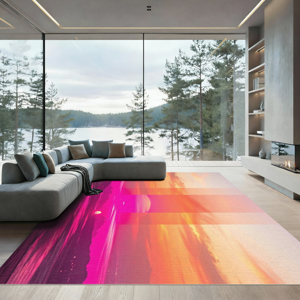 Vibrant Sunset Gradient Abstract Horizon Rug