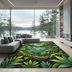 Lush Green Tropical Foliage Jungle View Rug