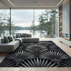 Sophisticated Metallic Silver Art Deco Fan Rug