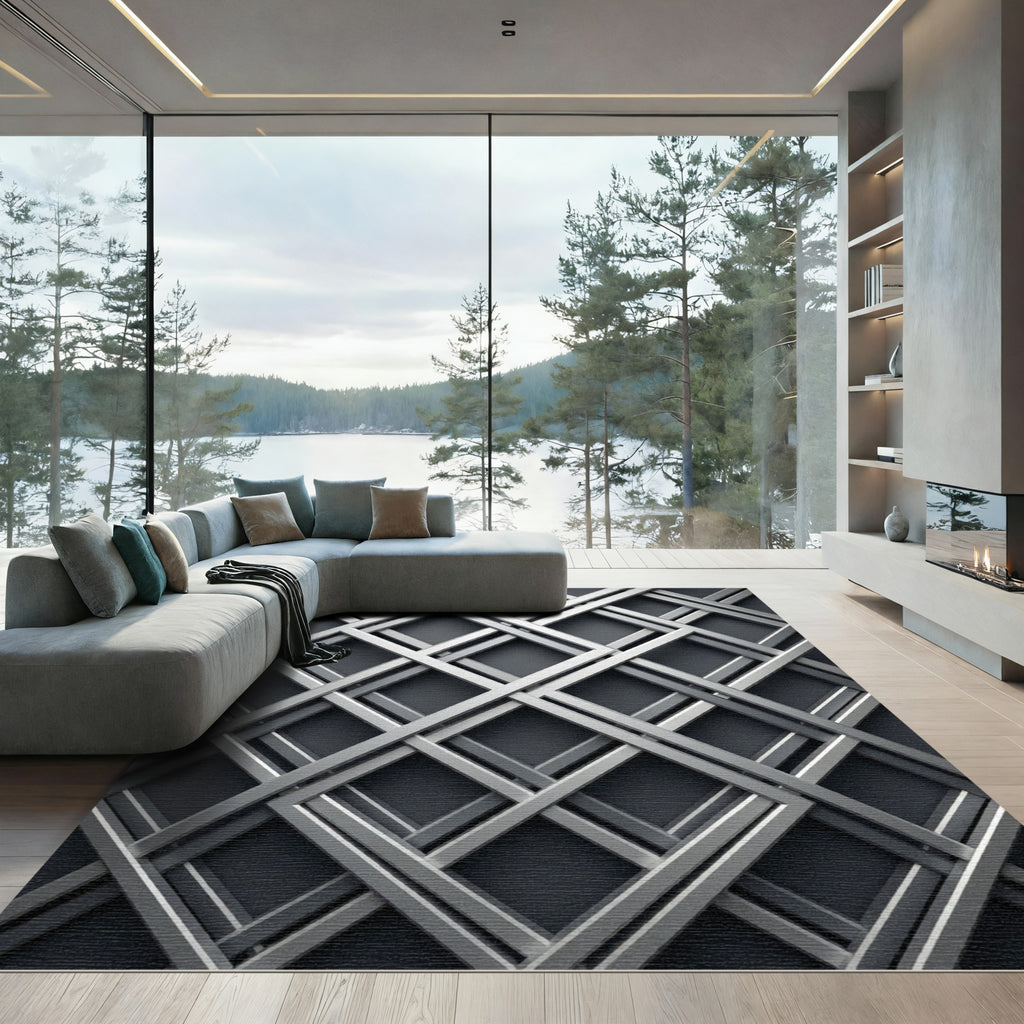 Silver Geo Lattice Diamond Rug