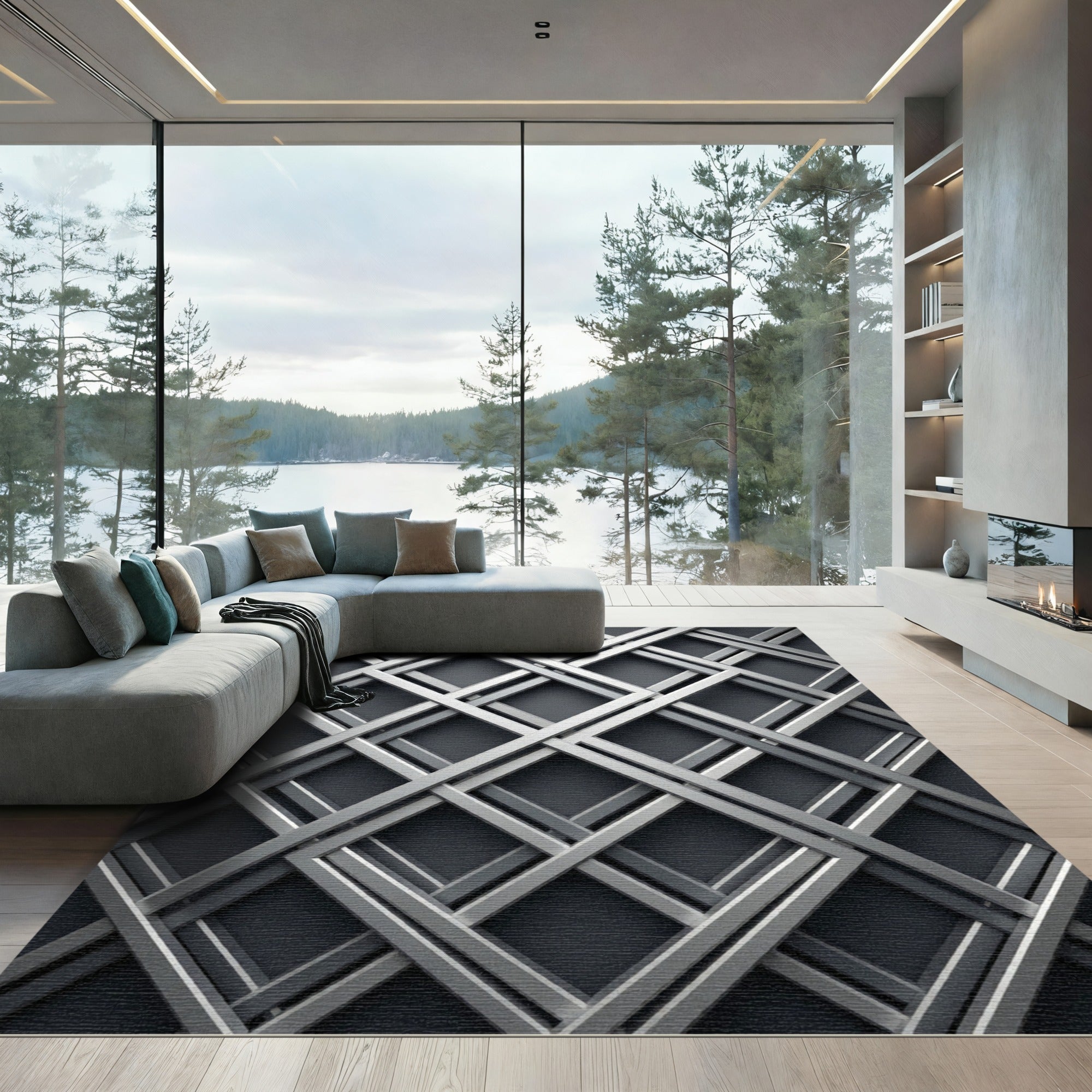 Silver Geo Lattice Diamond Rug