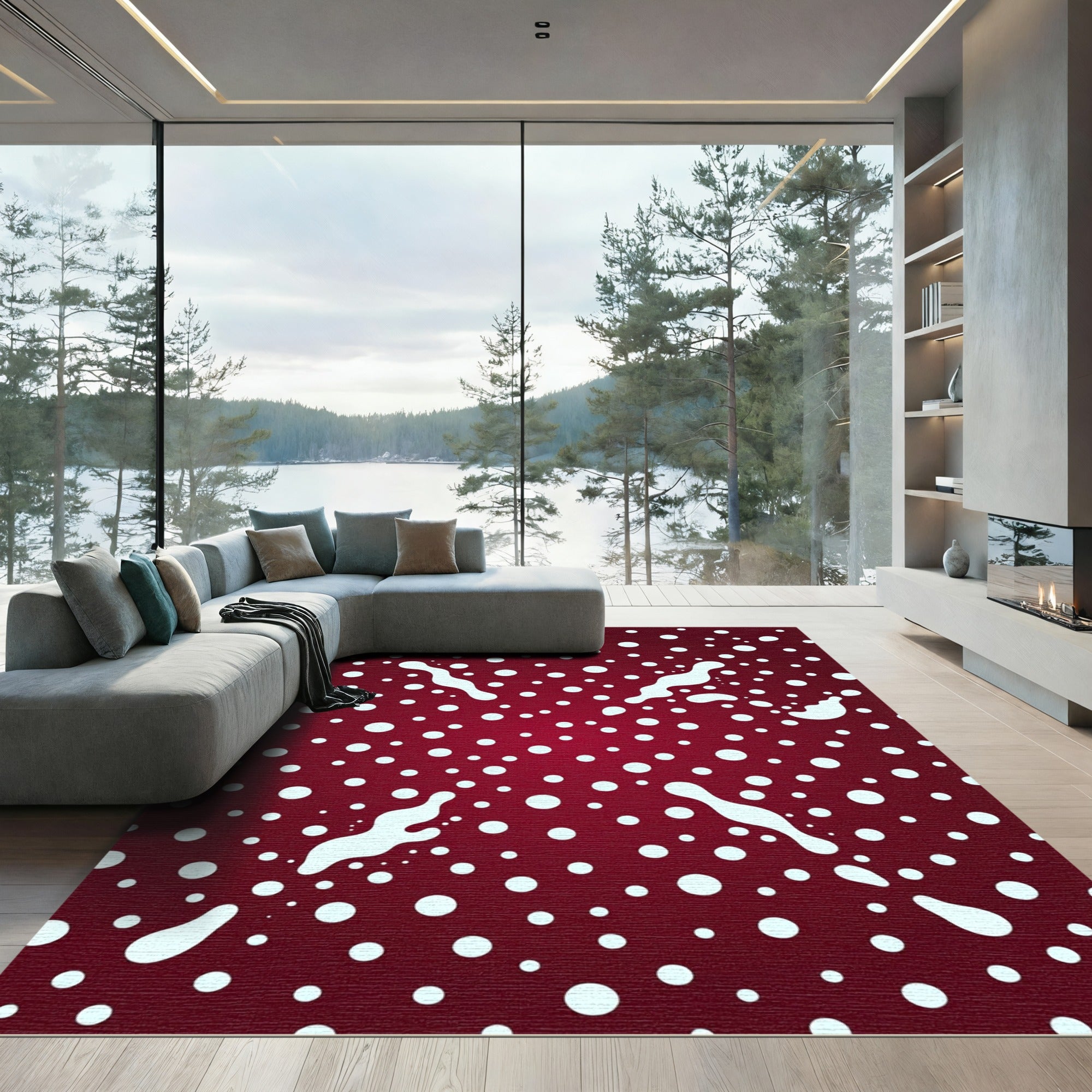 Deep Red Polka Dot Splash Rug