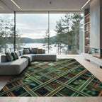 Sage and Bronze Interlocking Geometric Lattice Rug