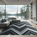 Monochromatic Silver Geometric Chevron Layered Rug