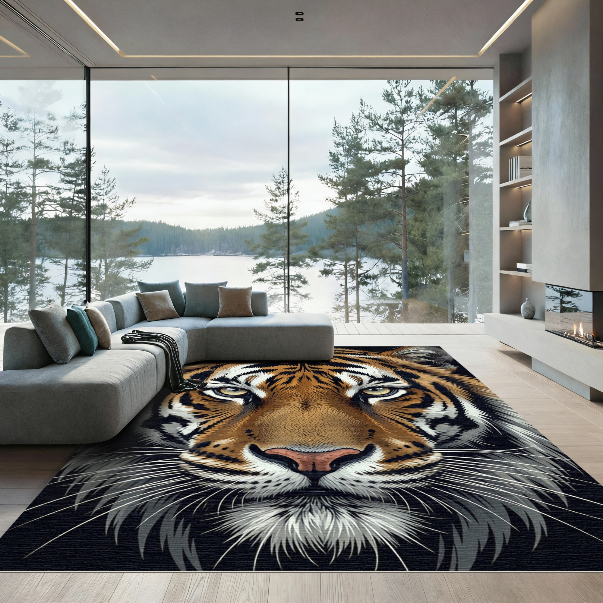 Majestic Golden Tiger Portrait Rug