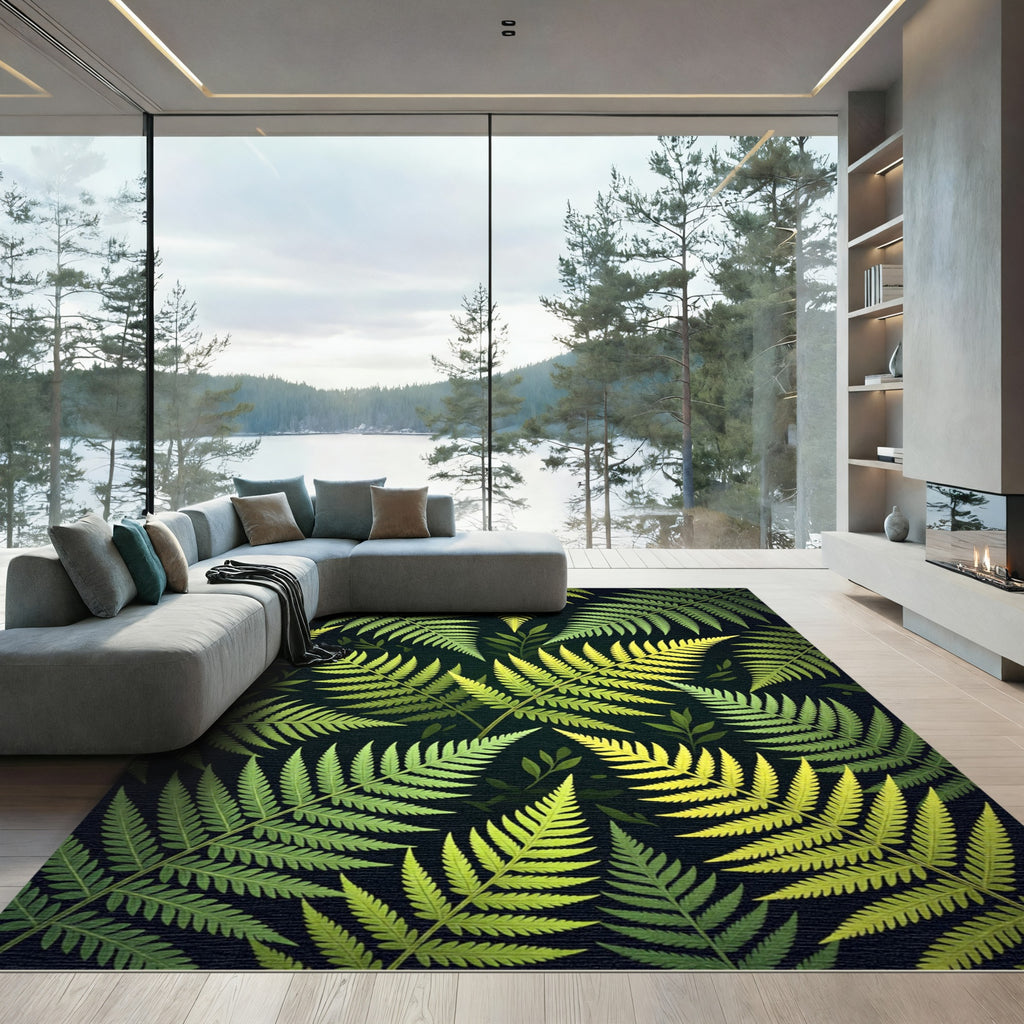 Lush Green Fern Forest Pattern Rug