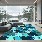 Modern Teal Blue Interlocking Jigsaw Abstract Rug